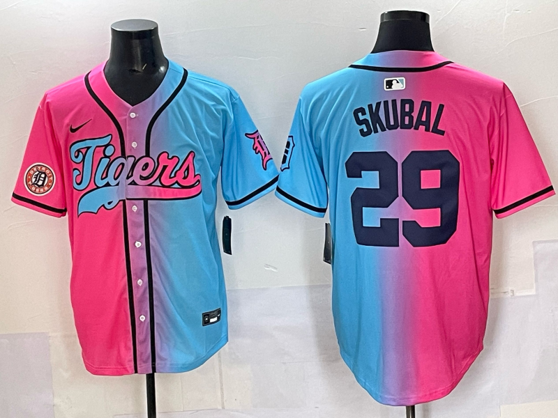 Men 2025 Detroit Tigers 29 Skubal Blue pink Game Nike MLB Jersey style 035